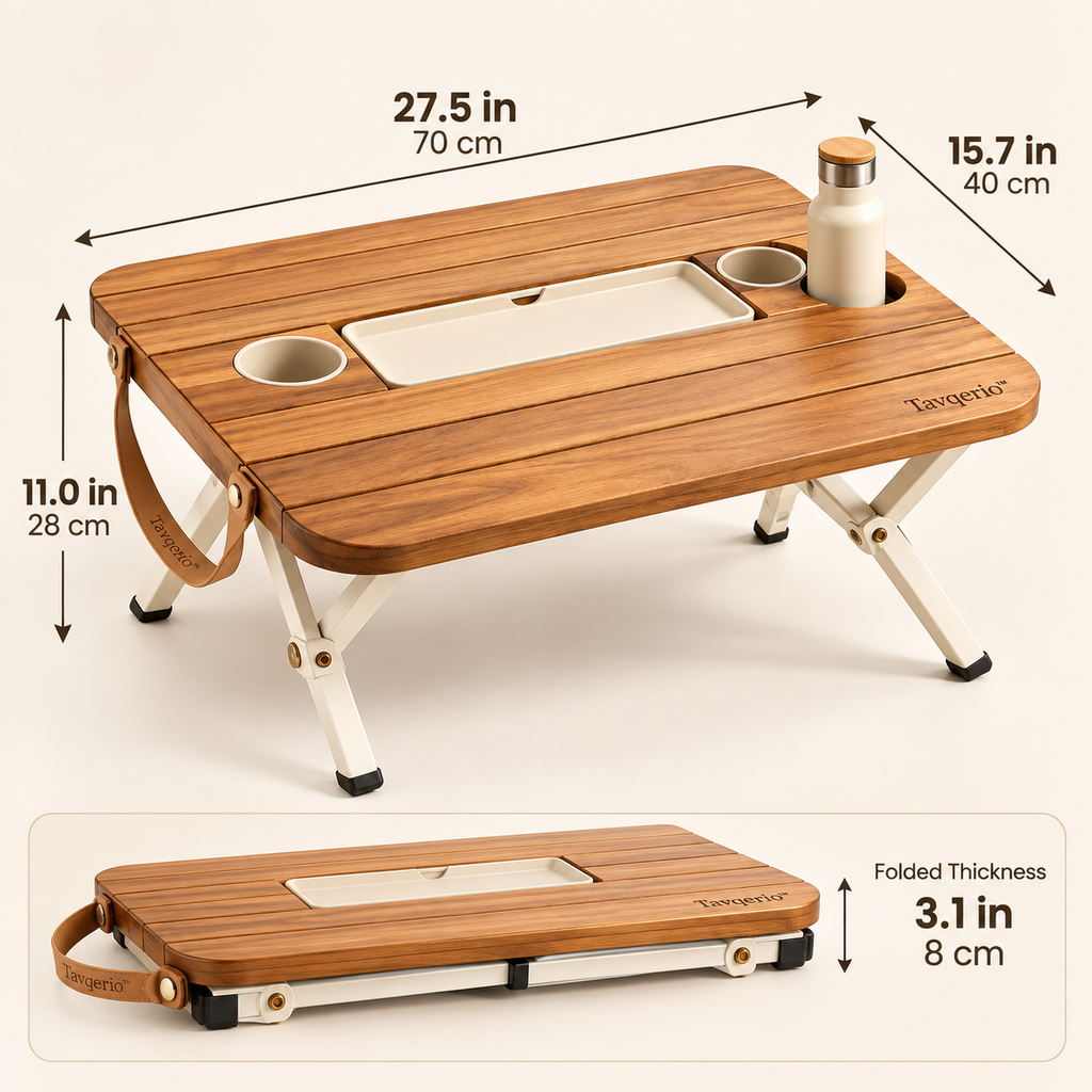 Tavqerio™ MeadowFold Picnic Table  Portable Folding Picnic Table with Removable Serving Tray & Integrated Drink Holders